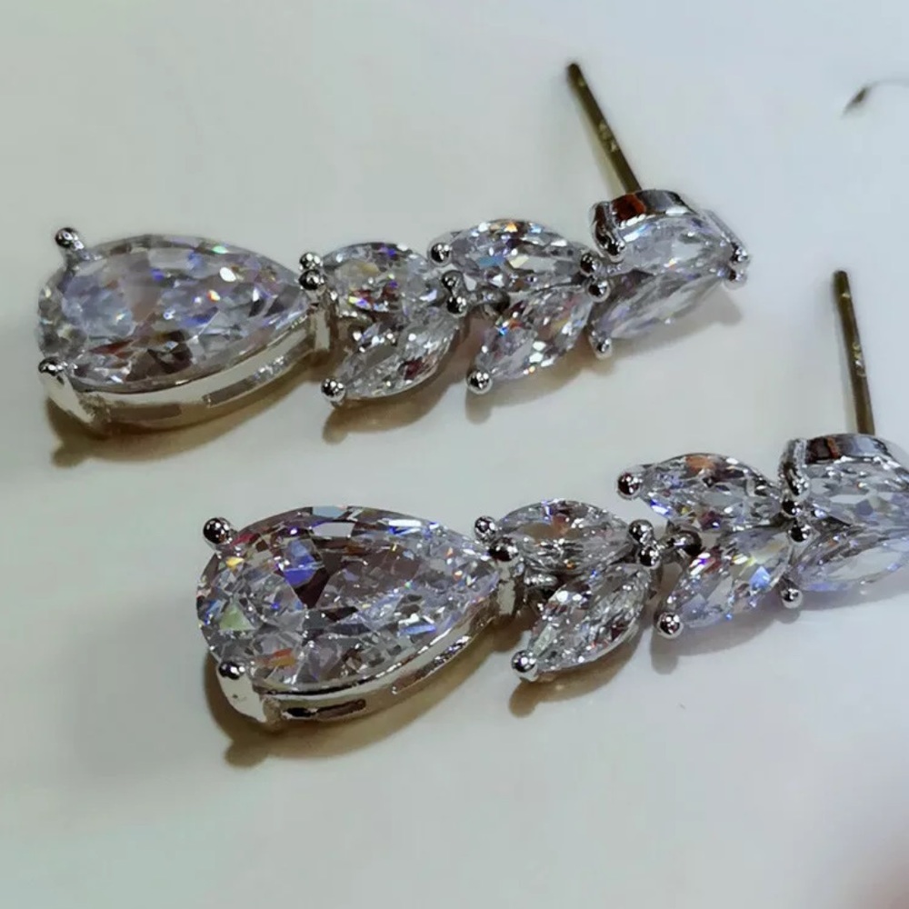 New Sterling Silver Sapphire Drop Earrings - Picture 5 of 5